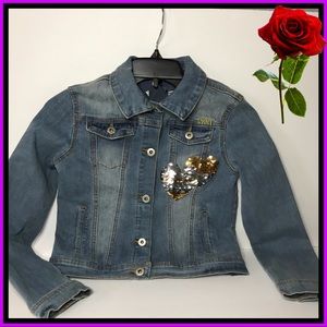 DKNY Girls Jacket Size Large blue denim sequin